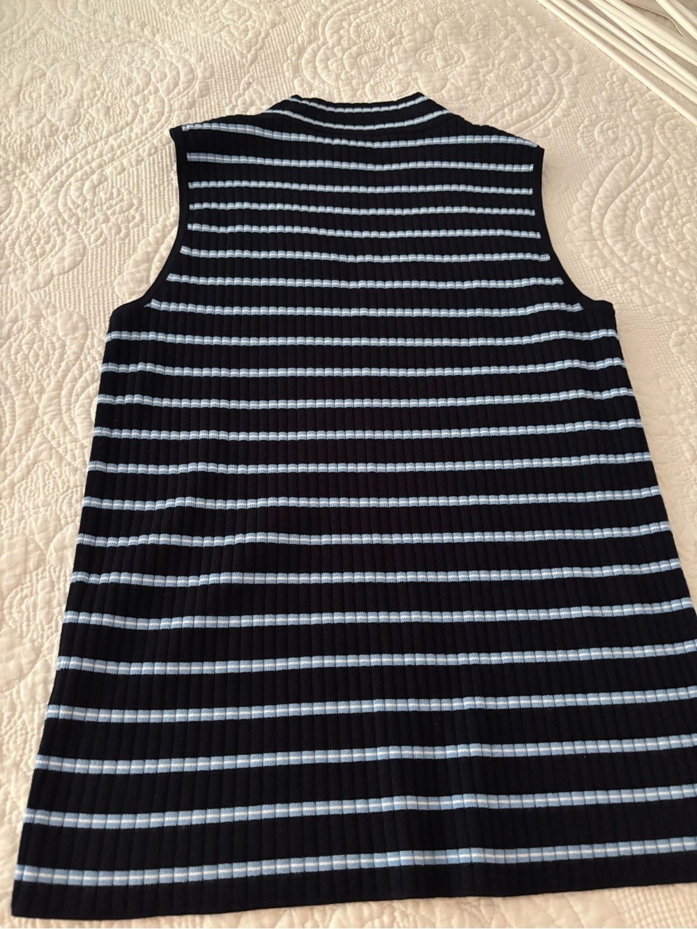 Talbots Navy and Light Blue Striped Sleeveless Polo Top